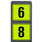 Huisnummerpaal met twee bordjes geel/zwart fluorescerend - modern lettertype