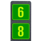 Huisnummerpaal met twee bordjes groen/geel fluorescerend - modern lettertype