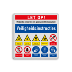 Veiligheidsbord met veiligheidsinstructies en 10 pictogrammen