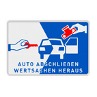 Auto abschließen, Wertsachen heraus - Verkehrsschild