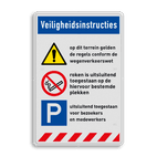 Veiligheidsbord met veiligheidsinstructies, 3 pictogrammen en eigen tekst