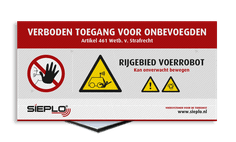 Veiligheidsbord 2:1 - Waarschuwing bewegende mechanische delen / Robot + logo / in huisstijl