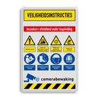 Veiligheidsbord met veiligheidsinstructies, camerabewaking en 8 pictogrammen