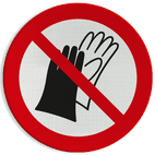 Reflecterende sticker of bord Pictogram P028 - Verboden handschoenen te dragen