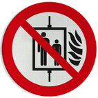 Reflecterende sticker of bord Pictogram P020 - Bij brand lift niet gebruiken