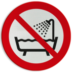 Veiligheidspictogram P026 - Verboden object onder douche of in bad te gebruiken