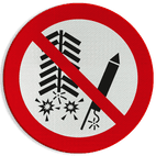 Reflecterende sticker of bord Pictogram P040 - Ontsteken van vuurwerk verboden