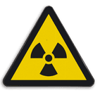 Reflecterende sticker of bord Pictogram W003 - Gevaar voor radioactief materiaal
