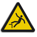 Reflecterende sticker of bord Pictogram W008 - Gevaar voor vallen door hoogteverschil