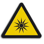 Reflecterende sticker of bord Pictogram W027 - Gevaar voor optische stralen