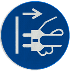 Reflecterende sticker of bord Pictogram M006 - Uit stopcontact halen alvorens uitvoeren van werkzaamheden