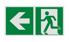 Reflecterende sticker of bord Pictogram E001 - Nooduitgang links met pijl