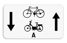 Verkeersbord SB250 M5 - Fietsers en bromfietsers Klasse A mogen in 2 richtingen