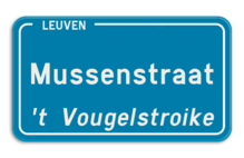 Straatnaambord België 4:2 + Stad/Gemeente met dialect