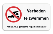 Verkeersbord - Verboden te zwemmen met ondertekst