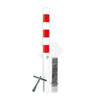 Antiparkeerpaal 70x70mm rood/wit - verwijderbaar met grondstuk