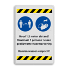 Veiligheidsbord - 1,5 meter afstand houden + handen wassen