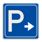 Verkeersbord parkeerplaats route + pijl - reflecterend