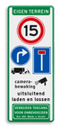 Verkeersbord eigen terrein met diverse symbolen & teksten