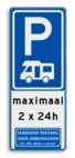 Verkeersbord E08n - Camperparkeerplaats  + tekstregels en pictogram