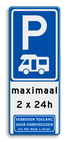 Verkeersbord E08n - Camperparkeerplaats  + tekstregels en pictogram