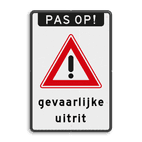 Bord pas op uitrit - RVV J37 met eigen tekst - reflecterend