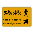 Omleidingsbord - (brom-)fietsers en voetgangers oversteken - Werk in uitvoering