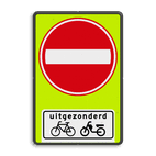 Verkeersbord RVV C02OB54f - Eenrichtingsweg met uitzondering - fluor achtergrond