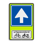 Verkeersbord RVV C03OB54f - Eenrichtingsweg met uitzondering - fluor achtergrond