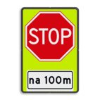 Verkeersbord RVV B07OB401f- Stoppen voor voorrangsweg - FLUOR - afstandsaanduiding