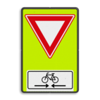 Verkeersbord RVV B06OB503OB02f - Voorrangsweg - FLUOR met Kruising fietspad