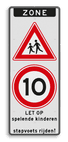 Verkeersbord ZONE J21 A01-10 - spelende kinderen / stapvoets rijden