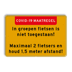 Tekstbord Covid-19 Maatregel - Fietsers houd afstand