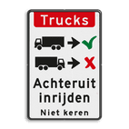 Verkeersbord - vrachtwagens achteruit inrijden