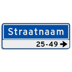 Straatnaambord 11 karakters 800x300mm 1 regelig + pijl en huisnummers NEN 1772