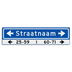 Straatnaambord KOKER 800x200mm - max. 14 karakters - huisnummers en pijlen links/rechts - NEN1772