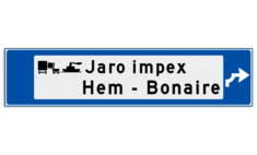 Verwijsbord object (blauw) - met 2 pictogrammen, 2 regel tekst en pijl