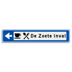 Verwijsbord KOKER Blauw/wit/zwart - pijl links, met 2 pictogrammen - Klasse 3 reflecterend