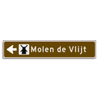 Verwijsbord KOKER Bruin/wit/zwart - pijl links, met 1 pictogram - Klasse 3 reflecterend