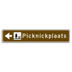 Verwijsbord KOKER Bruin/wit/zwart - pijl links, met 1 pictogram - Klasse 3 reflecterend