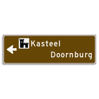 Verwijsbord KOKER Bruin/wit/zwart - pijl links, 2 regelig met 1 pictogram - Klasse 3 reflecterend