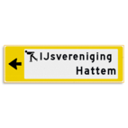 Verwijsbord KOKER Geel/wit/zwart - pijl links, 2 regelig met 1 pictogram - Klasse 3 reflecterend