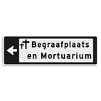 Verwijsbord KOKER Zwart/wit/zwart - pijl links, 2 regelig met 1 pictogram - Klasse 3 reflecterend