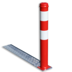 Poteau de parking rabattable avec système de protection anti-vandalisme - Ø90mm - rouge/blanc