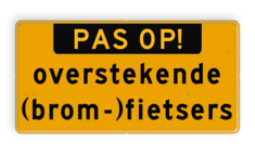 Verkeersbord pas op overstekende bromfietsers - reflecterend