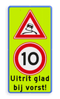 Verkeersbord 400x800mm LET OP! J20 + A01-10 + tekst FLUOR