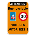 Panneau combiné - Route réservé aux vélos - Les voitures sont autorisées