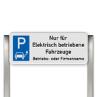 Parkplatzschild mit zwei Aluminium gebürstete Pfosten Parkplatz nur für Elektrisch Fahrzeuge mit name