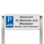 Parkplatzschild mit zwei Aluminium gebürstete Pfosten - Reserviert für Besucher und Mitarbeiter