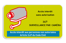 Surveillance par caméra - Texte personnalisé - Accès interdit art. 3.67